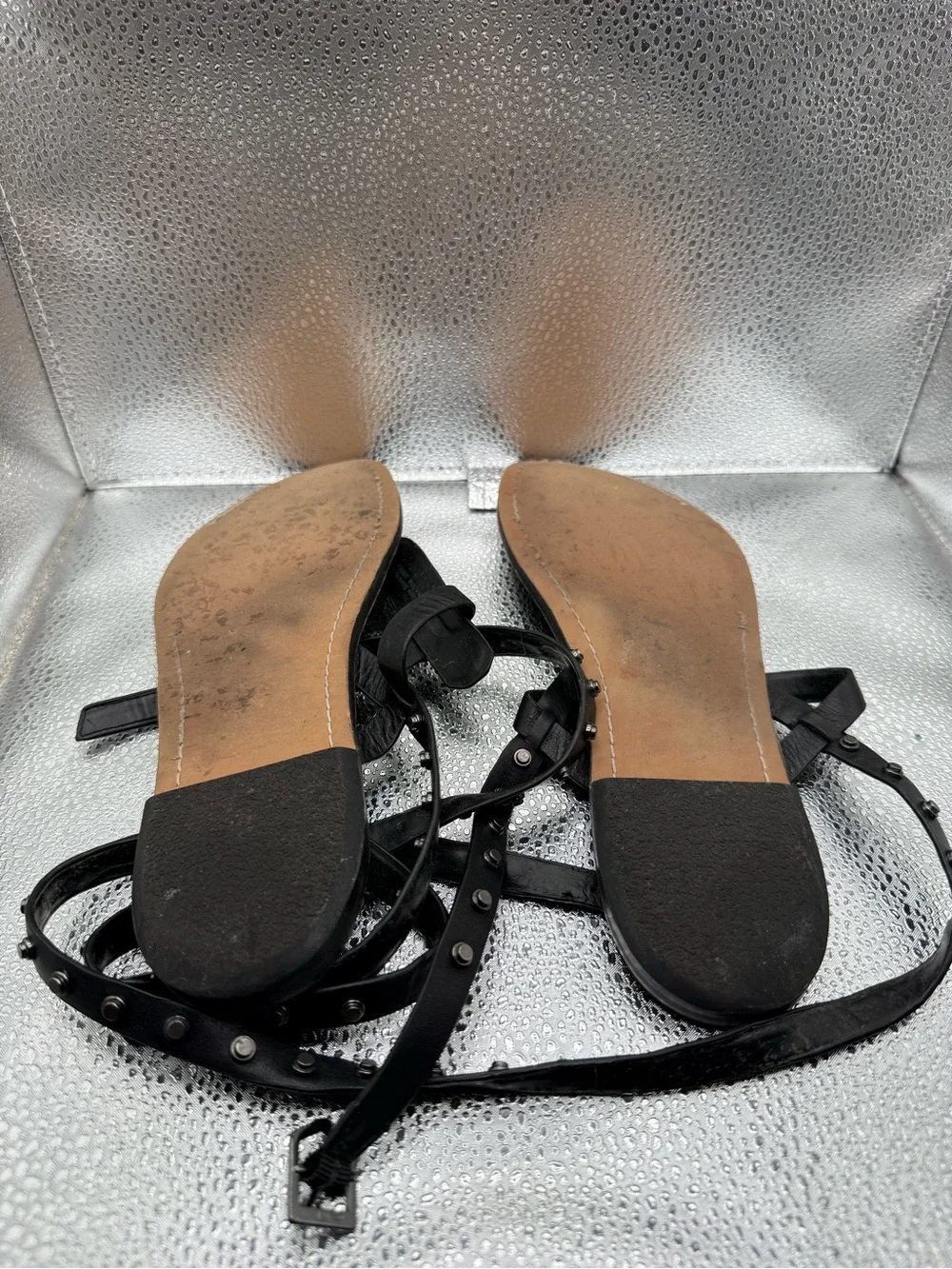 Sam Edelman Black Studded T-Strap Ankle Wrap Sandals